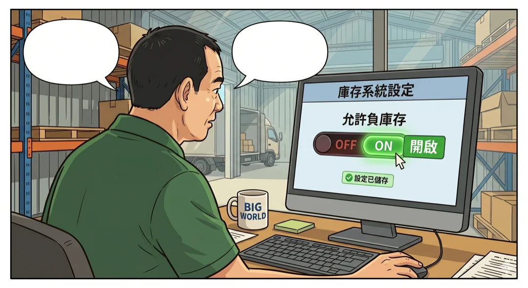 大華在電腦把「允許負庫存」開關打開