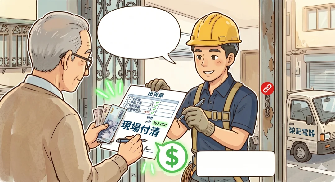 客戶在門口於出貨單上簽名並當場付現金，散客當場結清不掛帳
